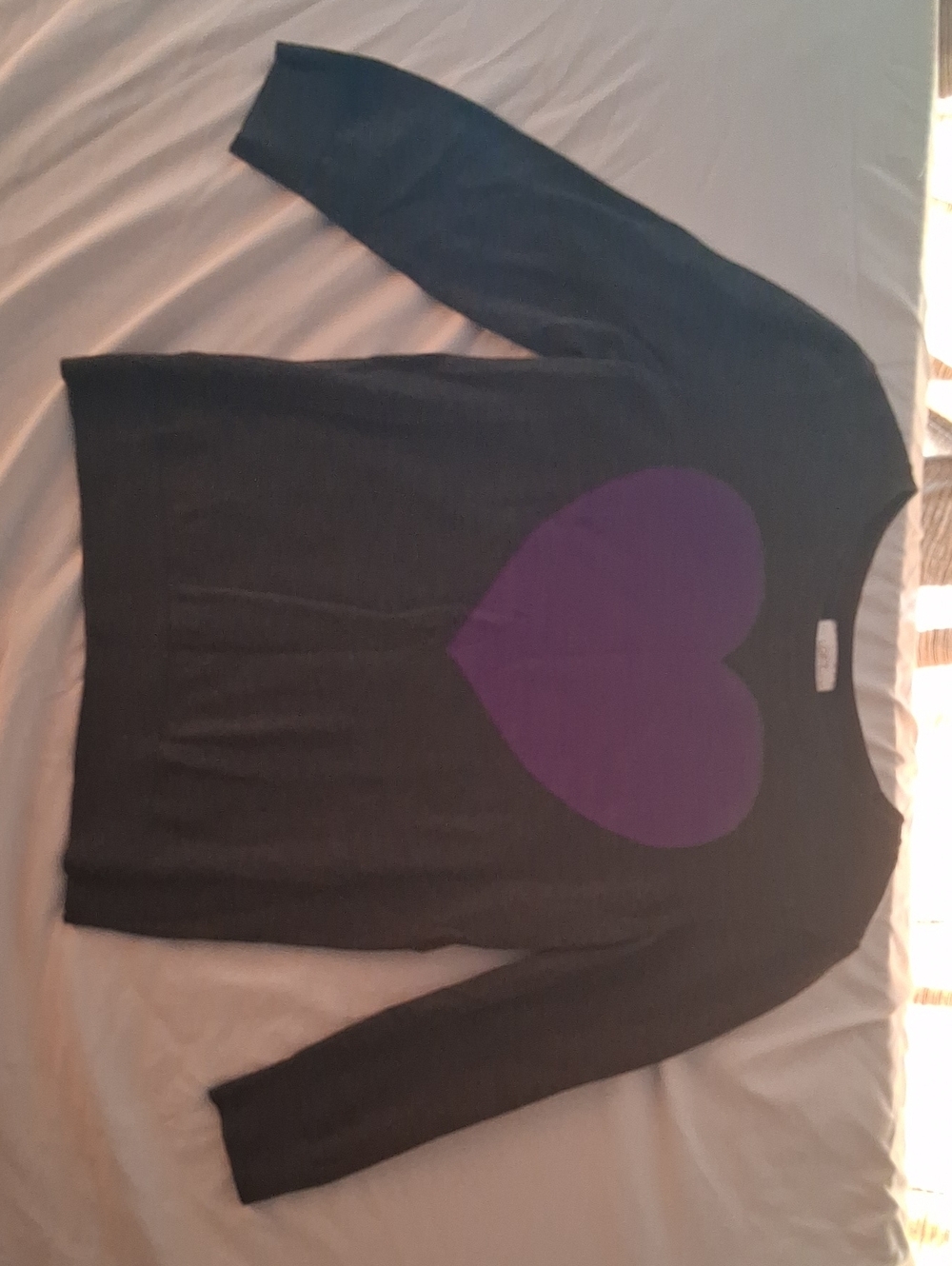 LOFT Black Sweater with Purple Heart Accent